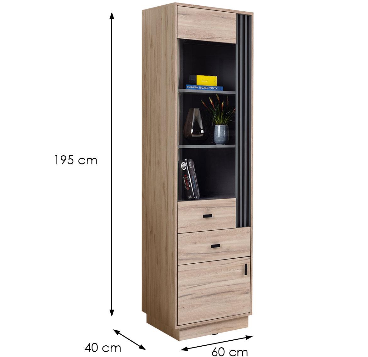 Allmo AL3 vitrina 1 vrata+2 fioke+3 otvora 60x40x195 cm hrast/tamno siva