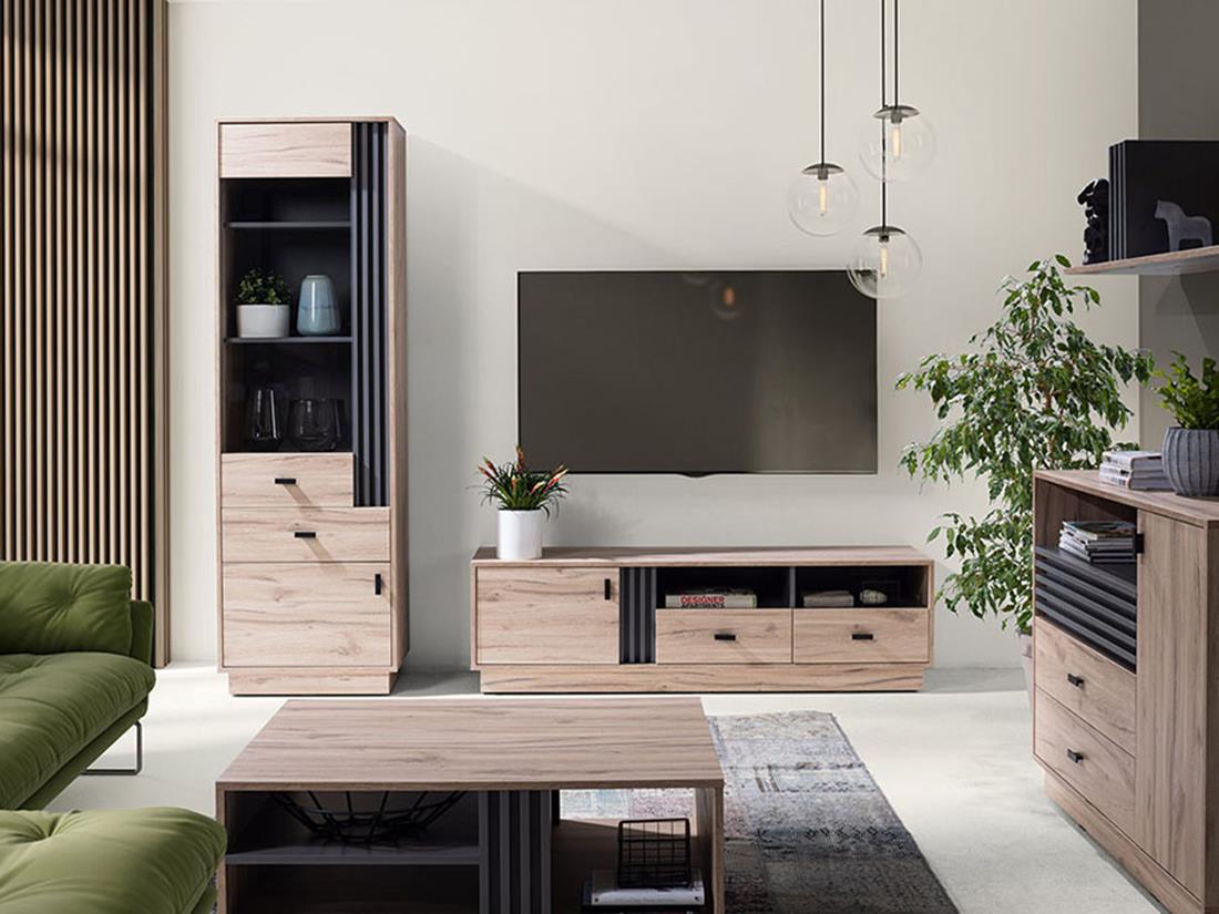Allmo AL3 vitrina 1 vrata+2 fioke+3 otvora 60x40x195 cm hrast/tamno siva