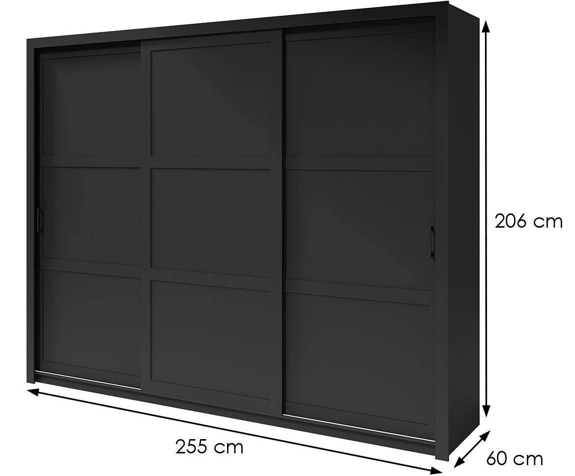 Frama klizni ormar 3 vrata 255x60x206 cm crni/crne ruckice