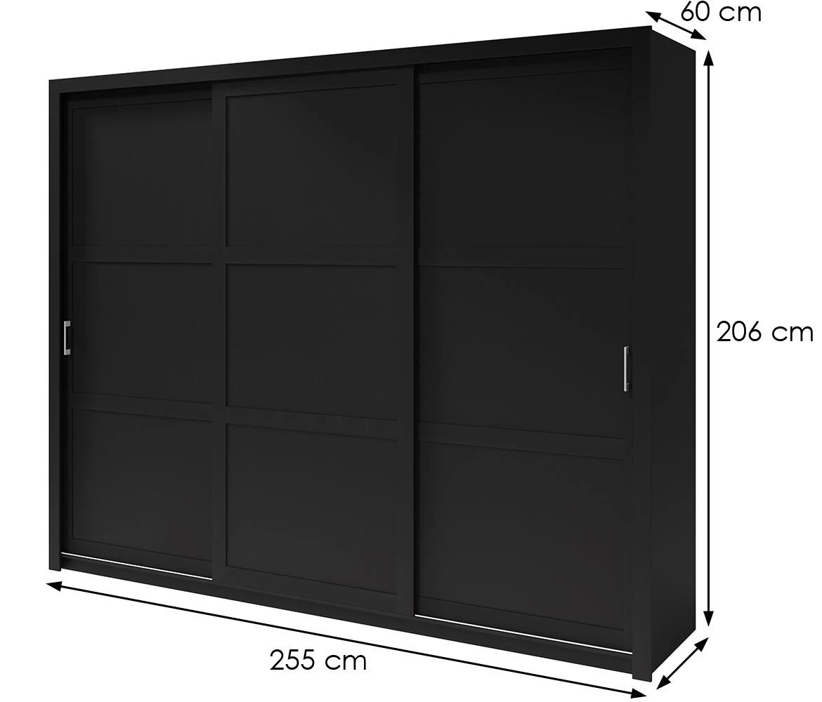 Frama klizni ormar 3 vrata 255x60x206 cm crni/srebrne ruckice