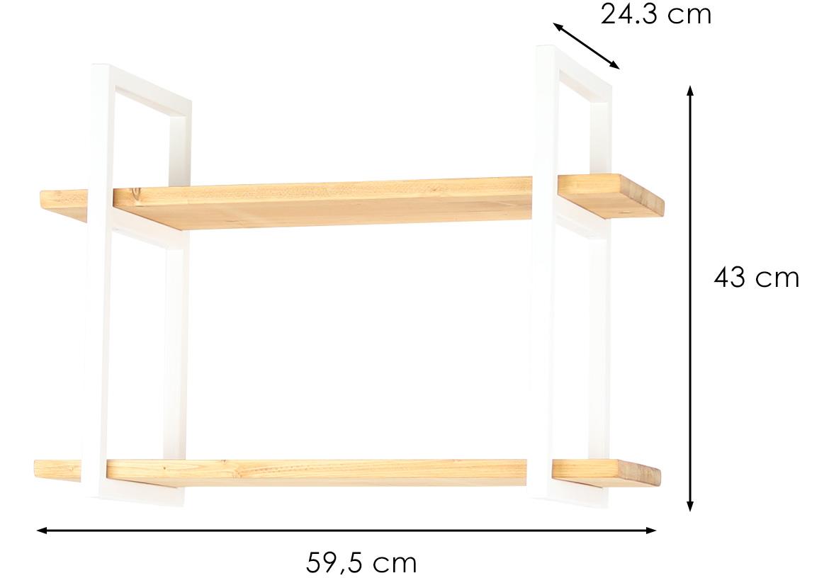 Loft zidna polica 07-01/B 59,5x24,3x43 cm beli metal/natur