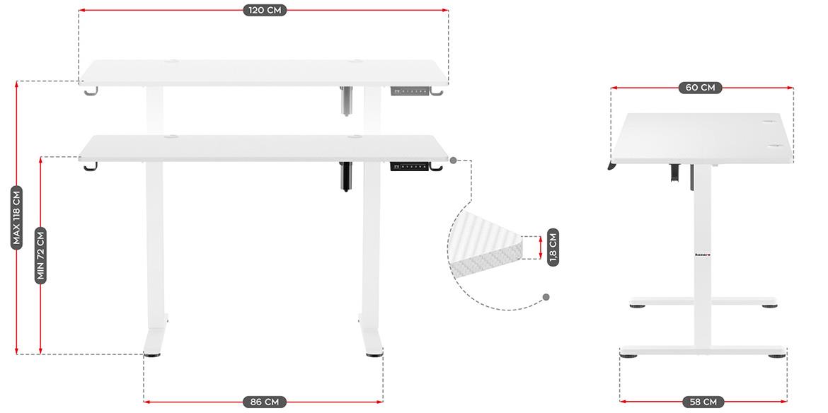 HZ-Hero 8.2 podesivi radni sto 120x60x72 cm beli