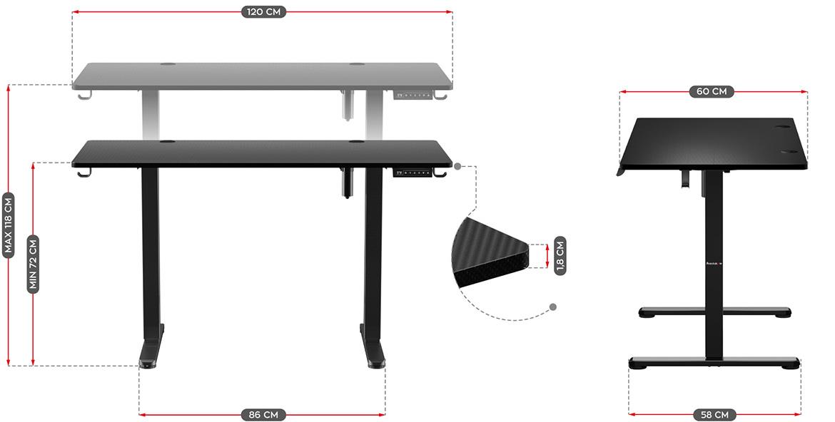 HZ-Hero 8.2 podesivi radni sto 120x60x72 cm crni