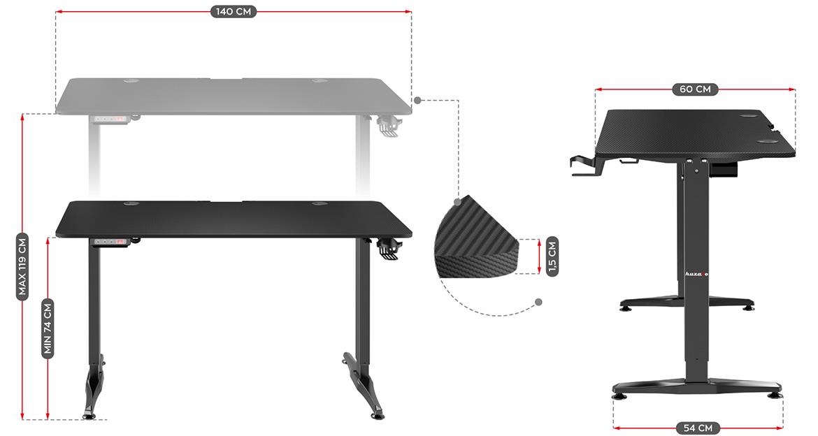 HZ-Hero 8.5 podesivi radni sto 140x60x74 cm crni