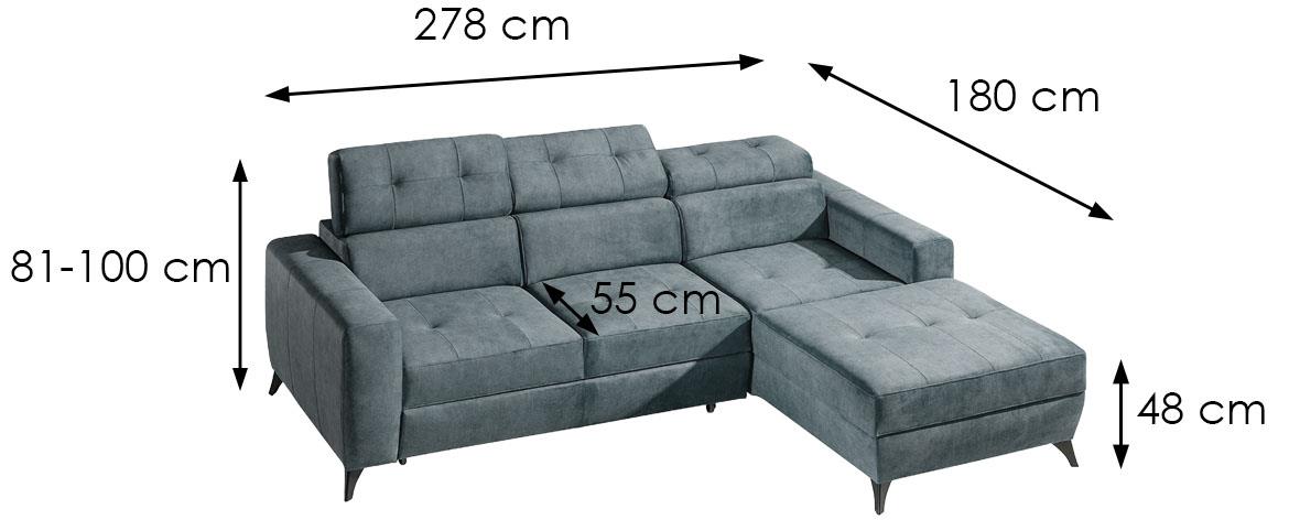 Portland ugaona  garnitura s ležajem i prostorom za odlaganje 278x180x100 desna Element 23