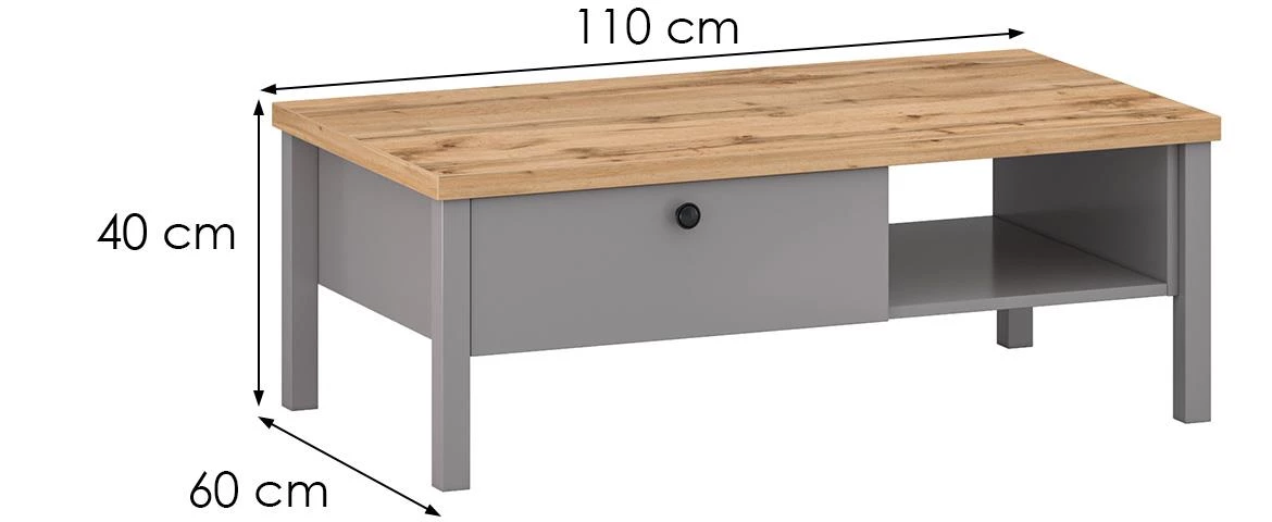 Melini T klub sto 1 fioka 110x60x40 cm siva/hrast