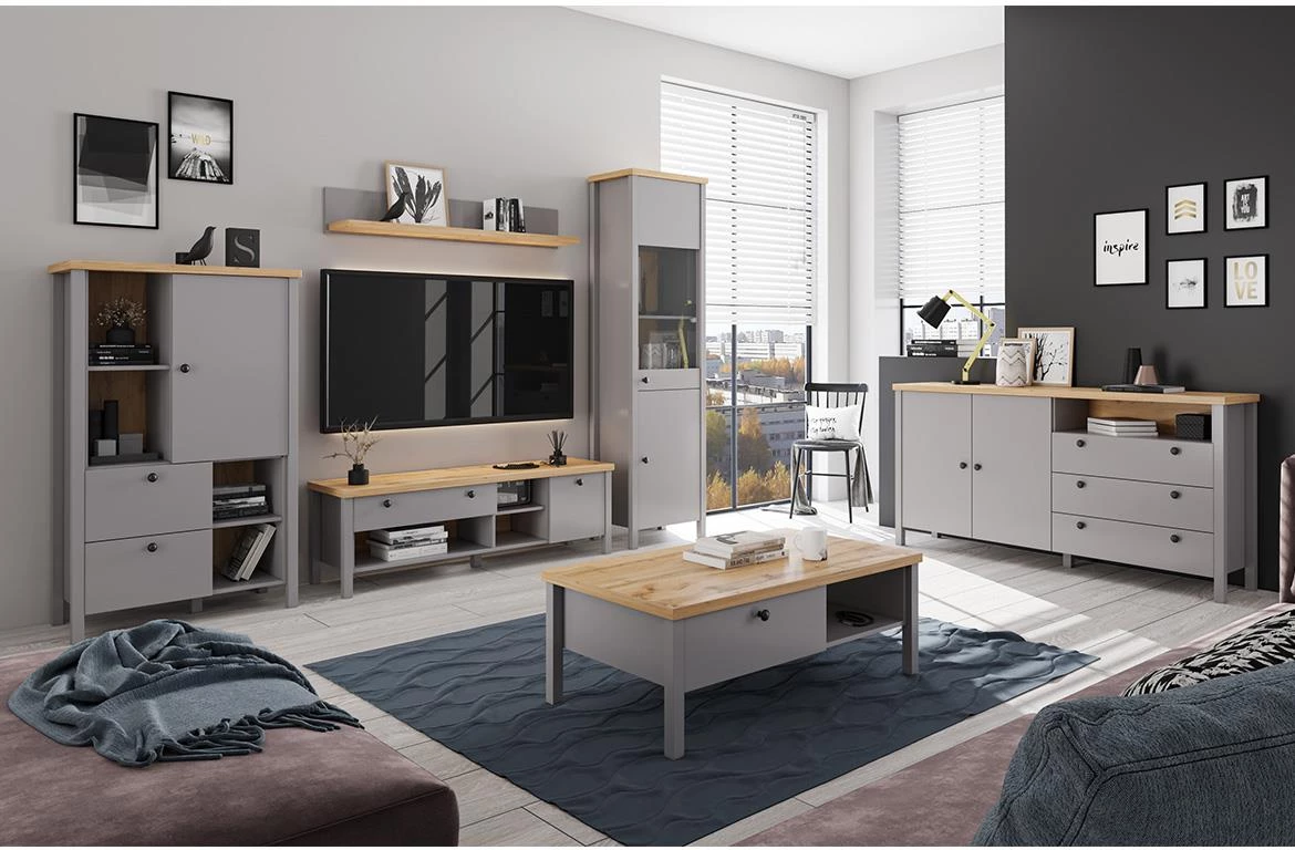 Melini T klub sto 1 fioka 110x60x40 cm siva/hrast