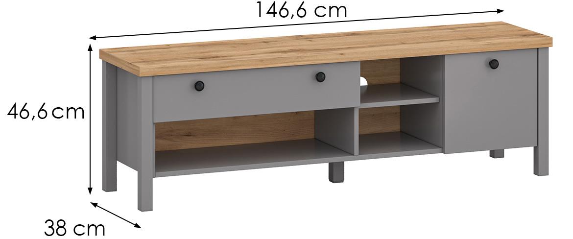 Melini B TV komoda 1 vrata+1 fioka+3 otvora 146,6x38x46,6 cm siva/hrast
