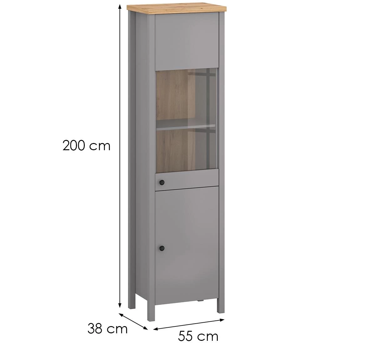 Melini A vitrina 2 vrata 55,5x38x200 cm siva/hrast