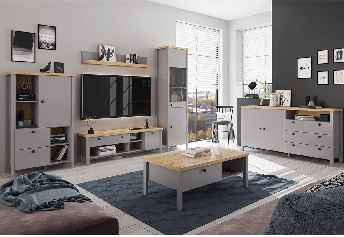 Melini A vitrina 2 vrata 55,5x38x200 cm siva/hrast