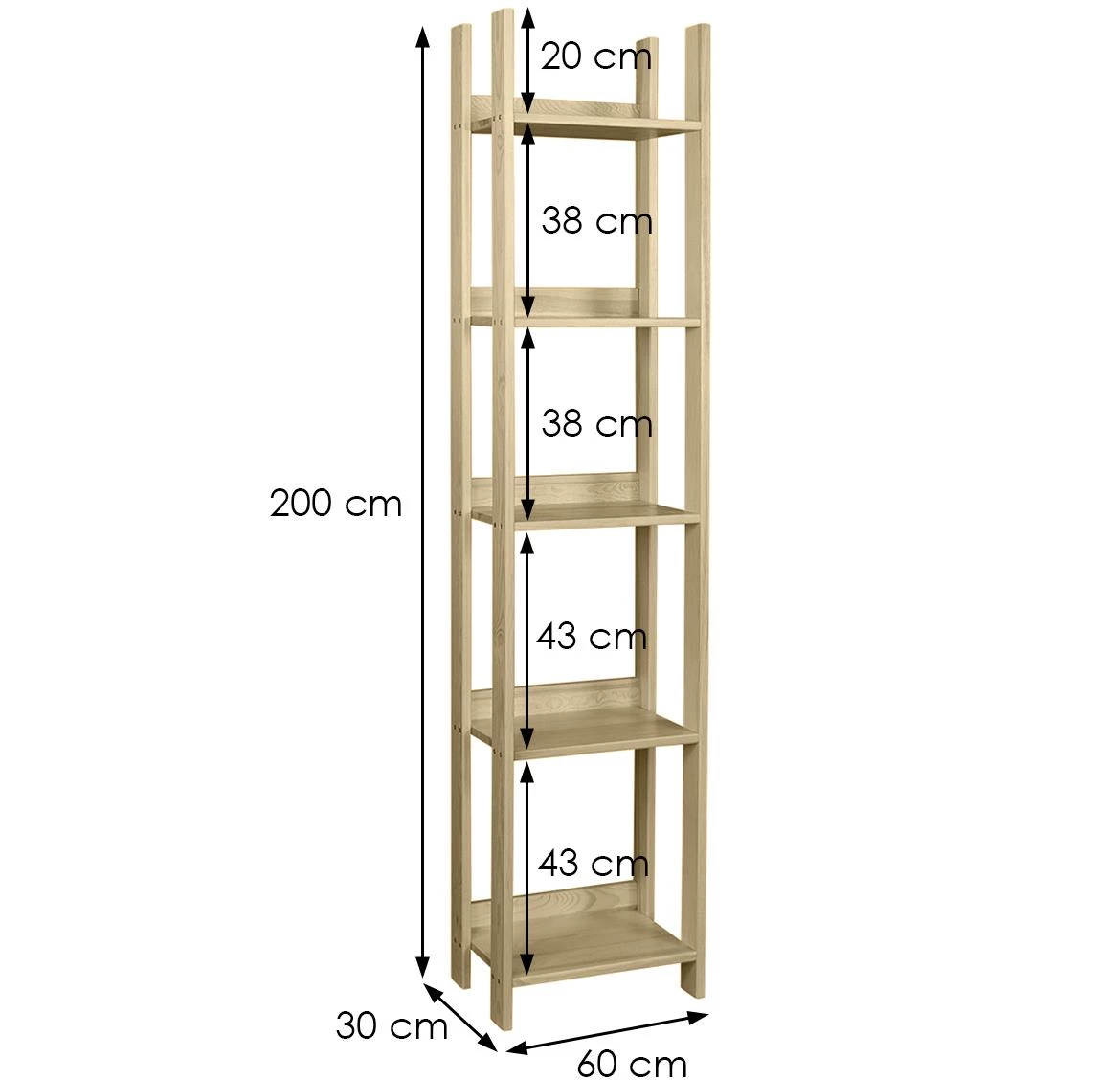 Eko 60 polica 5 polica  60x30x200 cm natur