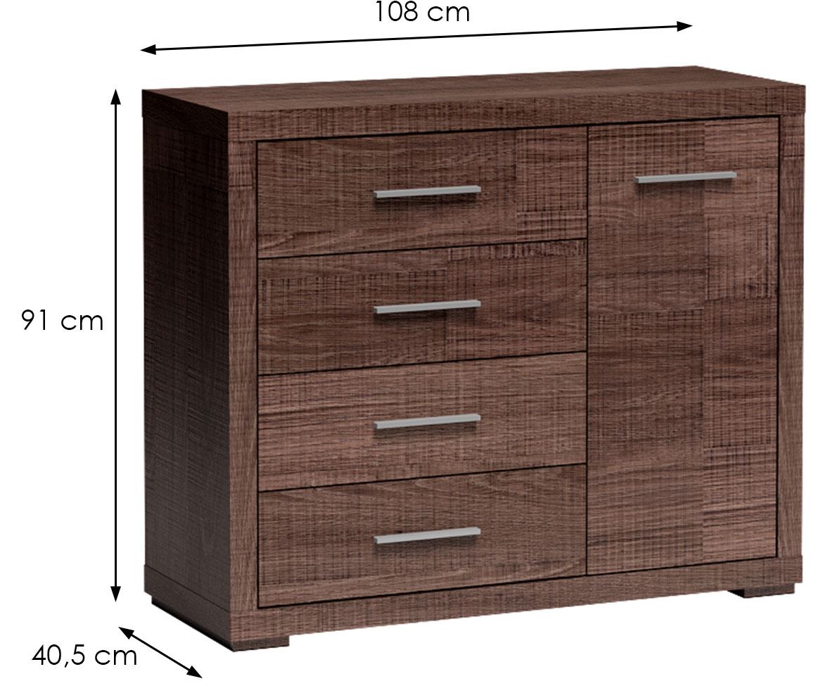Vegas v2 komoda 1 vrata+4 fioke 108x40,5x91 cm tamni hrast