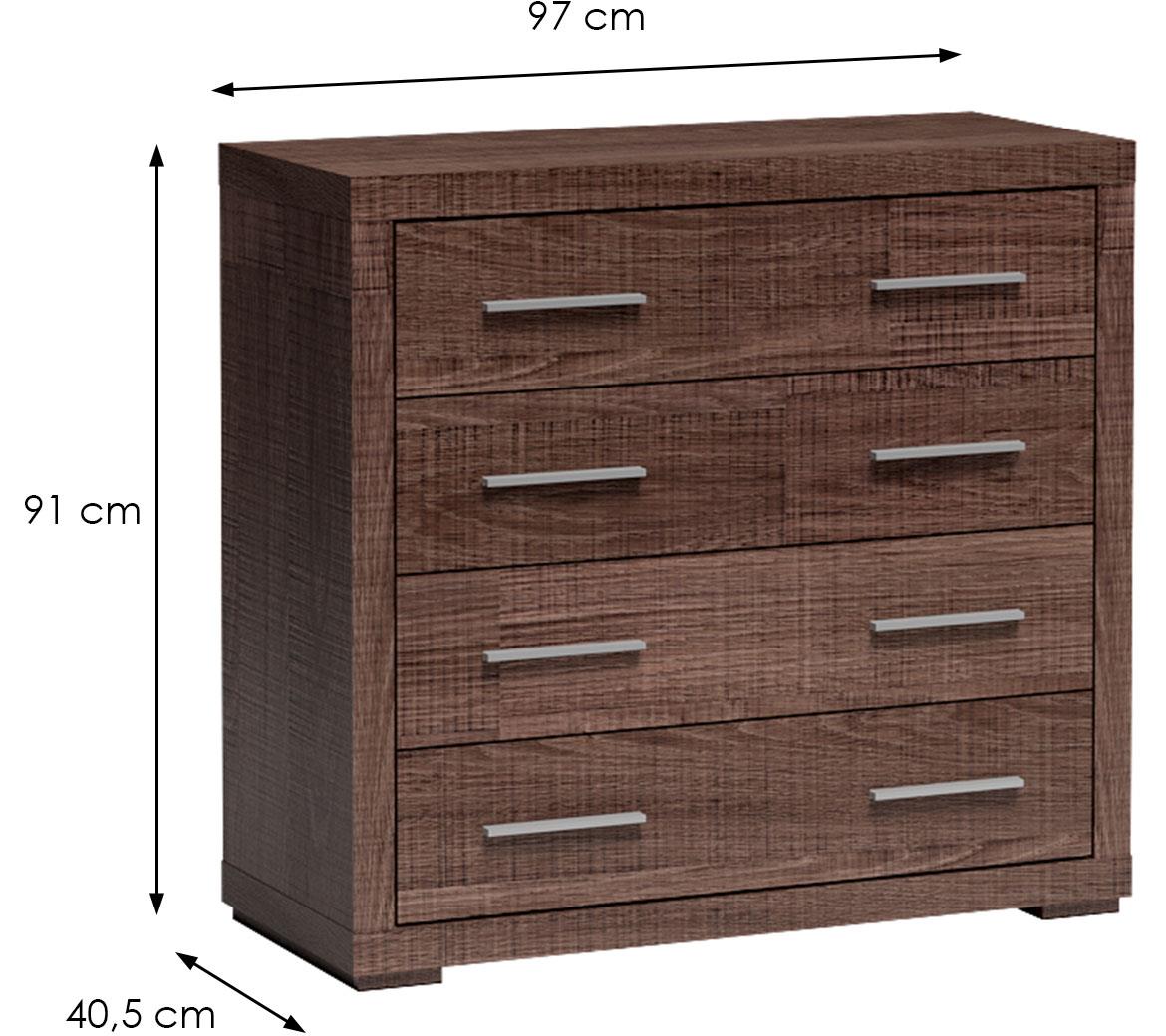 Vegas v1 komoda 4 fioke 97x40,5x91 cm tamni hrast