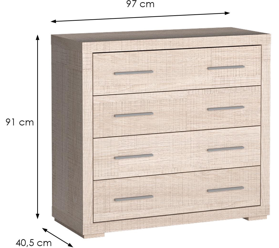 Vegas v1 komoda 4 fioke 97x40,5x91 cm svetli jasen