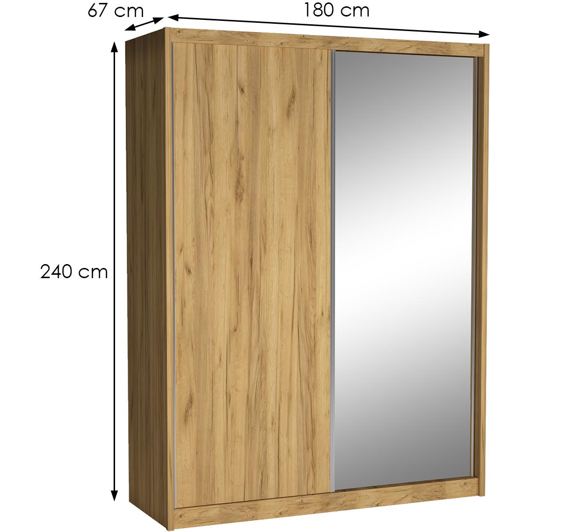 Maciej klizni ormar 2 vrata/ogledalo 180x67x240 cm zlatni hrast