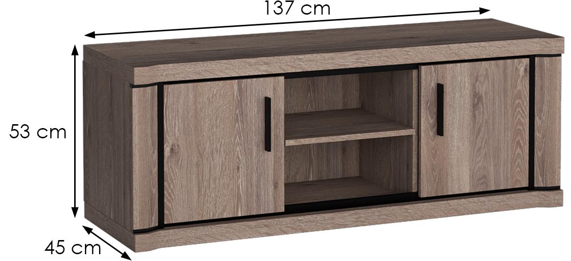 Dallas D12 TV komoda 2 vrata+2 otvora 137x45x53 cm sivi hrast