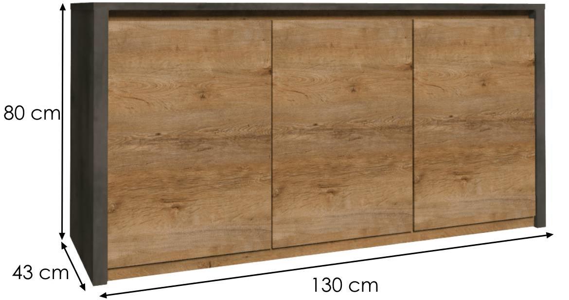 Montana k3d komoda 3 vrata 130x43x80 cm tamno siva/tamni hrast