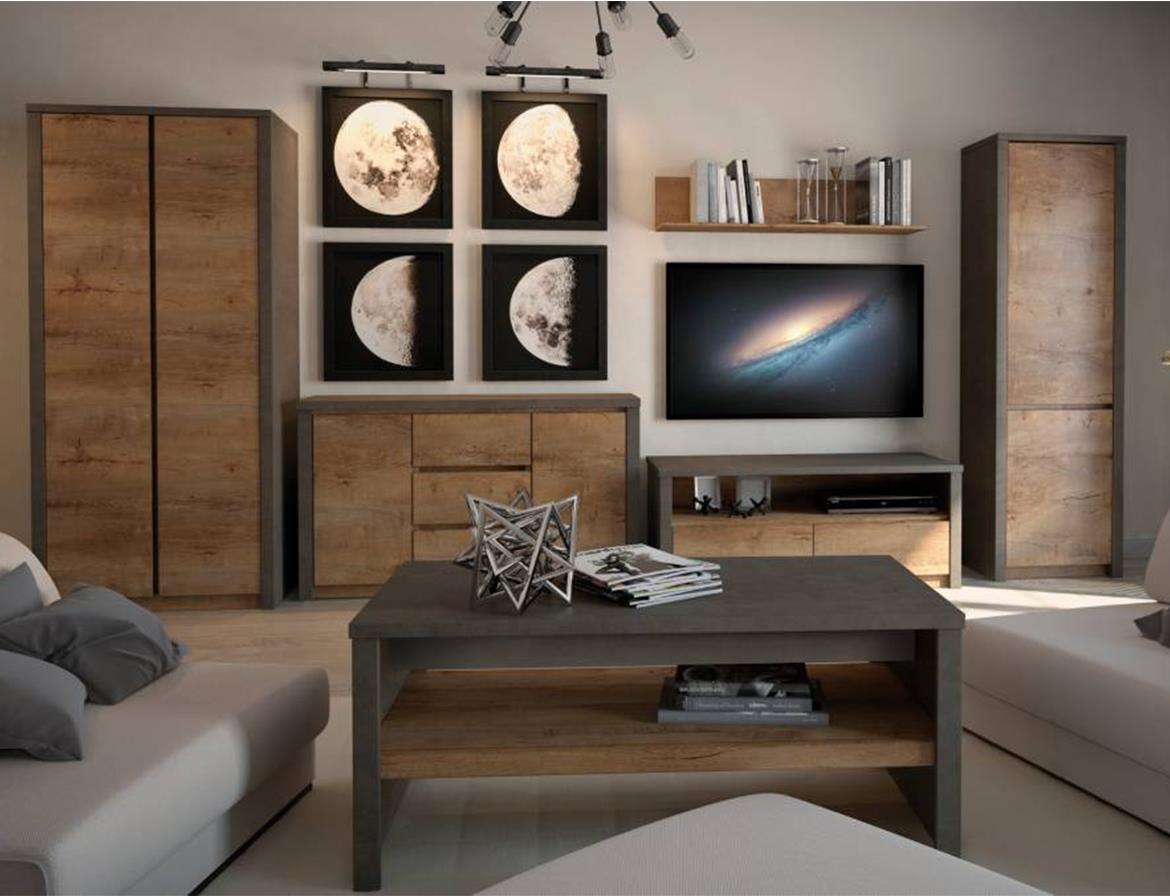 Montana k3d komoda 3 vrata 130x43x80 cm tamno siva/tamni hrast