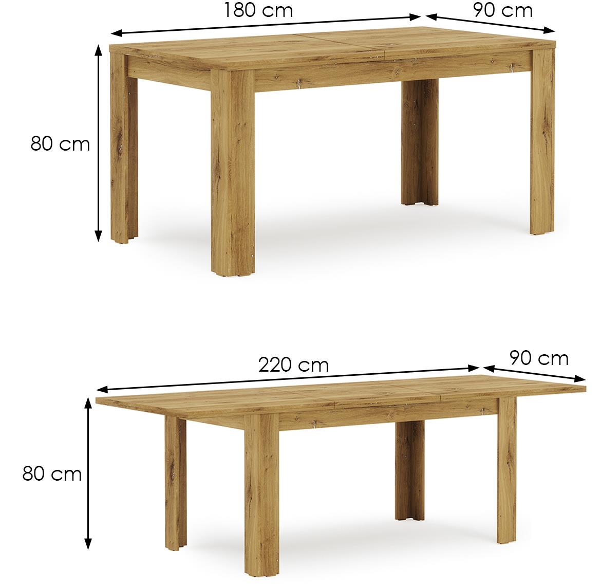 Miro sto 180/220x90x80 cm hrast