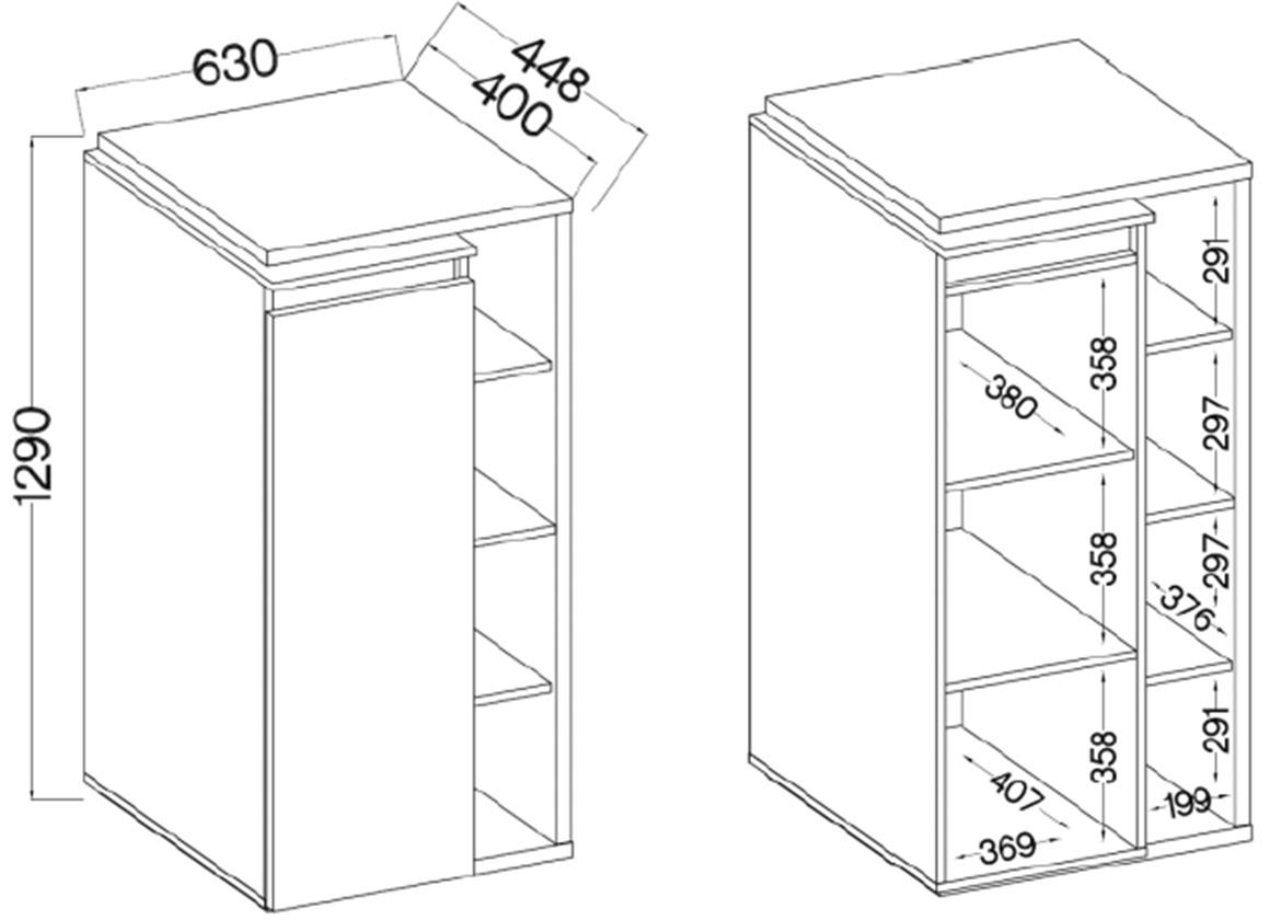 Nova 1F komoda 1 vrata+4 otvora 63x44,8x129 cm sivo/bela