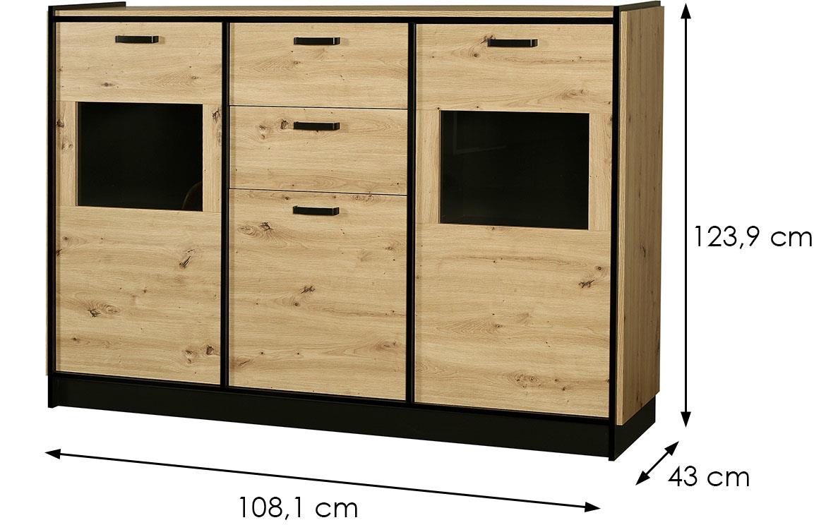 Karia 3d2s komoda 2 vrata+3 fioke 180,1x43x123,9 cm natur (artisan hrast)/crna