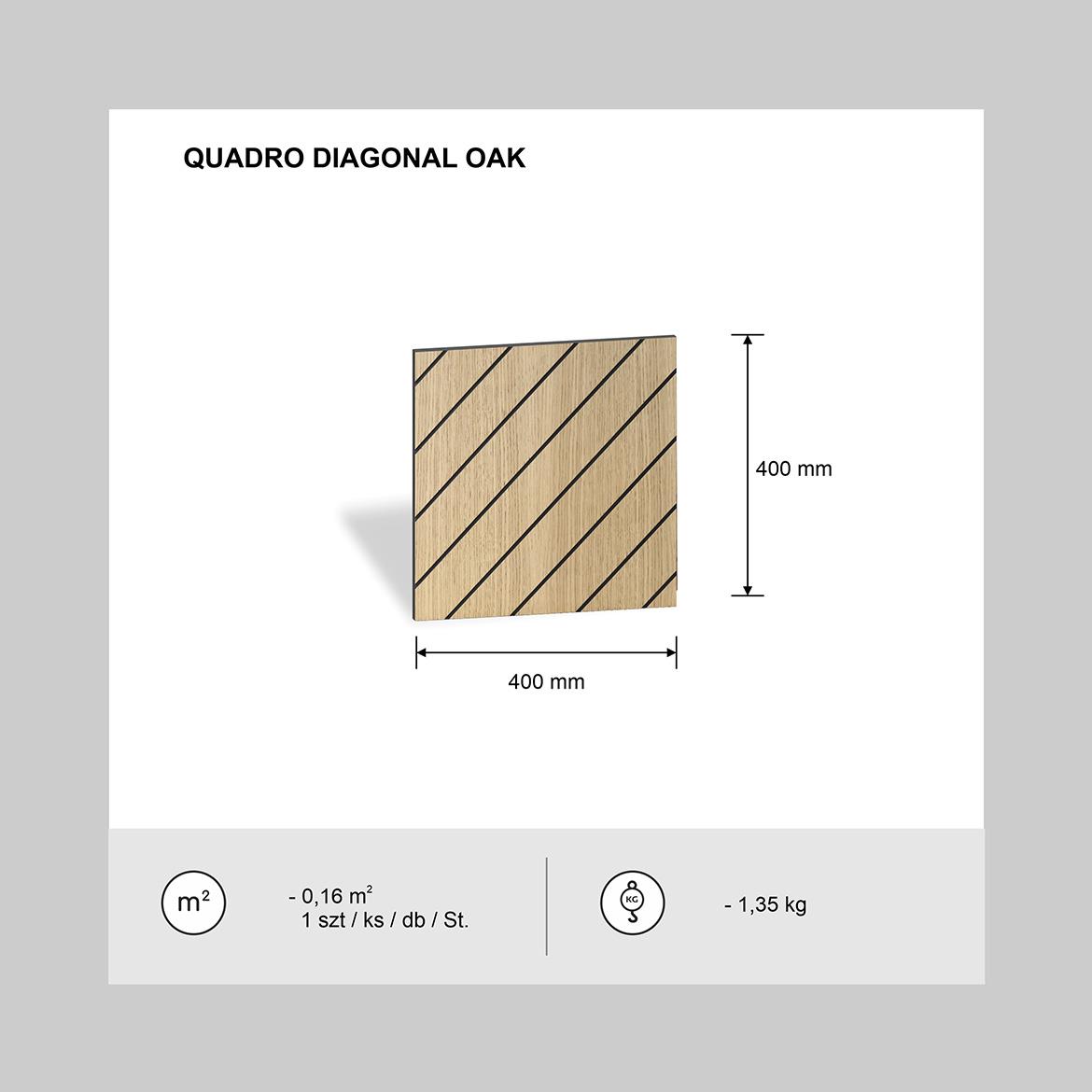 Panel quadro Diagonal hrast 40x40 cm MDF