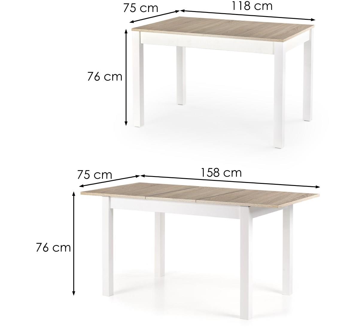 Maurycy sto produživi 118/158x75cm Ploca/Abs/Mdf – Sonoma hrast/beli