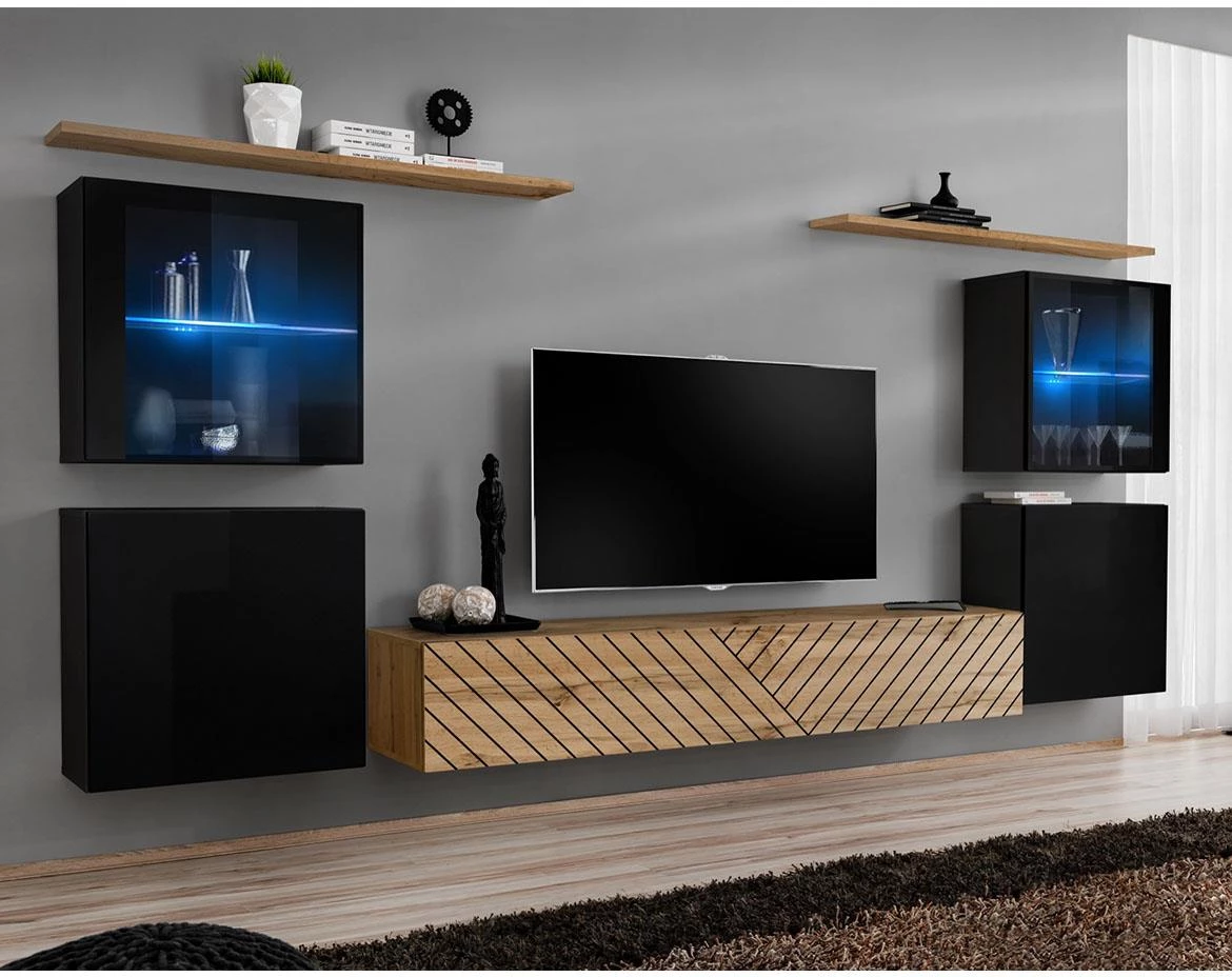 Switch XIV Line regal 320x40x160 cm crni/hrast wotan