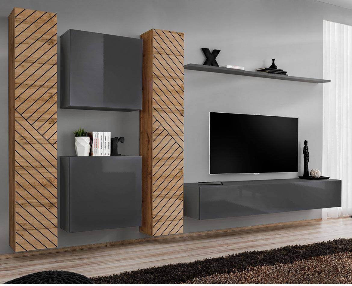 Switch VI Line regal 330x40x180 cm hrast wotan/sivi