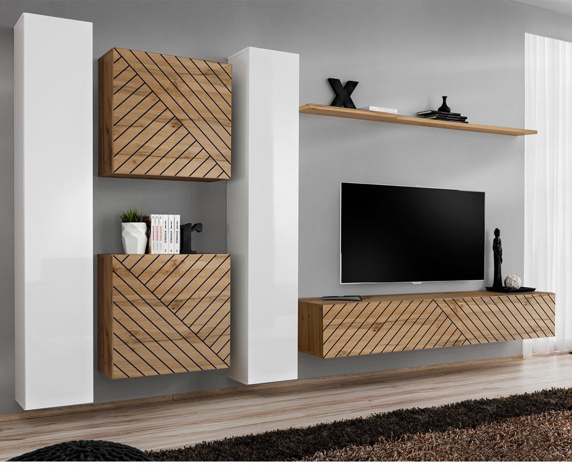 Switch VI Line regal 330x40x180 cm bela/hrast wotan