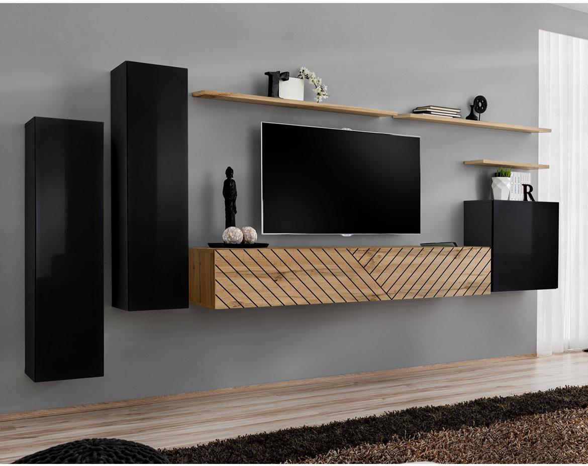 Switch I Line regal 330x40x160 cm hrast wotan/crni