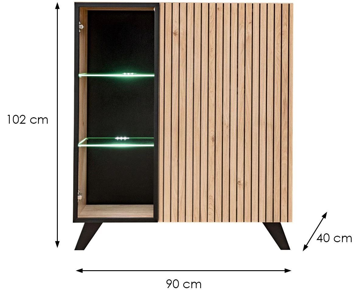Liam  Hjz Lm Wsn vitrina 90x40x102 cm natur/crna