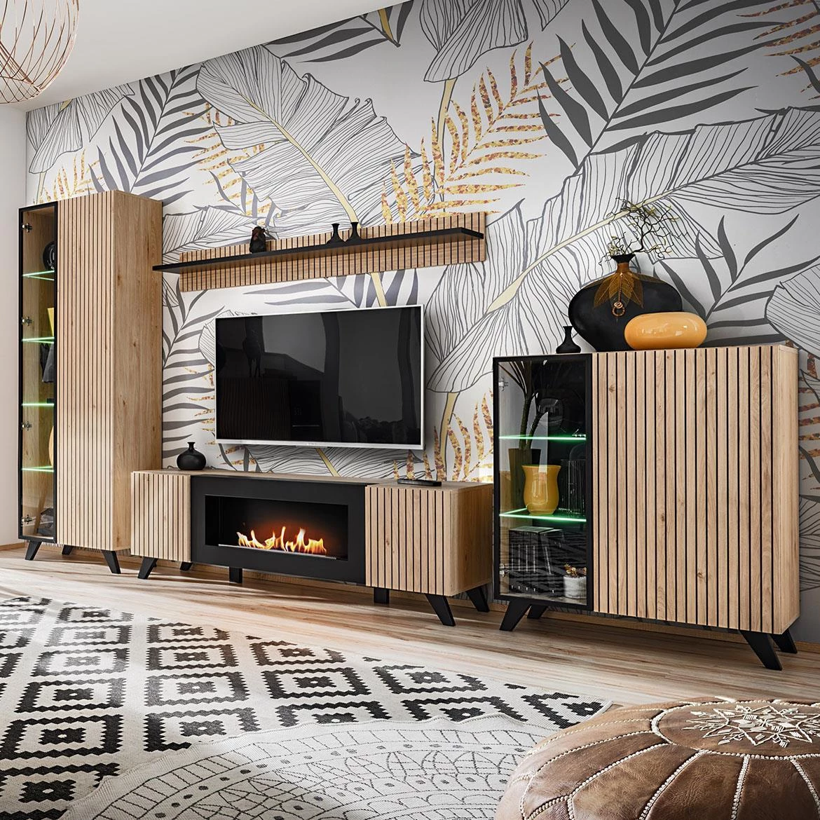 Liam  Hjz Lm Wsn vitrina 90x40x102 cm natur/crna