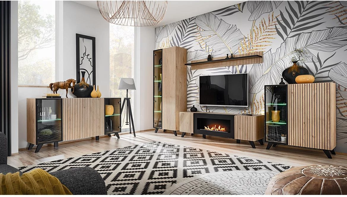 Liam  Hjz Lm Wsn vitrina 90x40x102 cm natur/crna