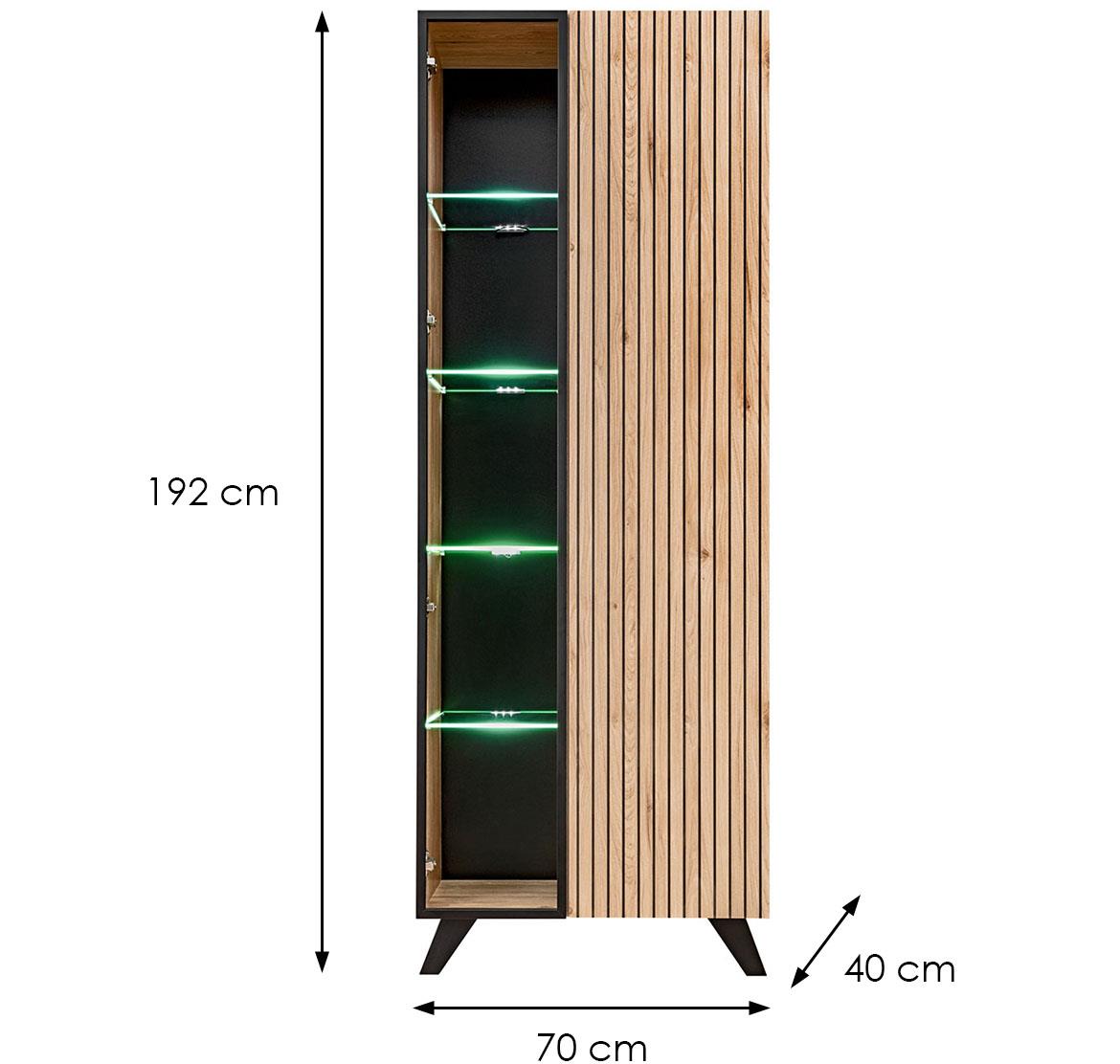 Liam  Hjz Lm Wsw vitrina 70x40x192 cm natur/crna