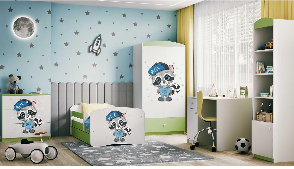 Babydreams komoda 3 fioke 81x41x80,5 cm bela/zelena/print rakun