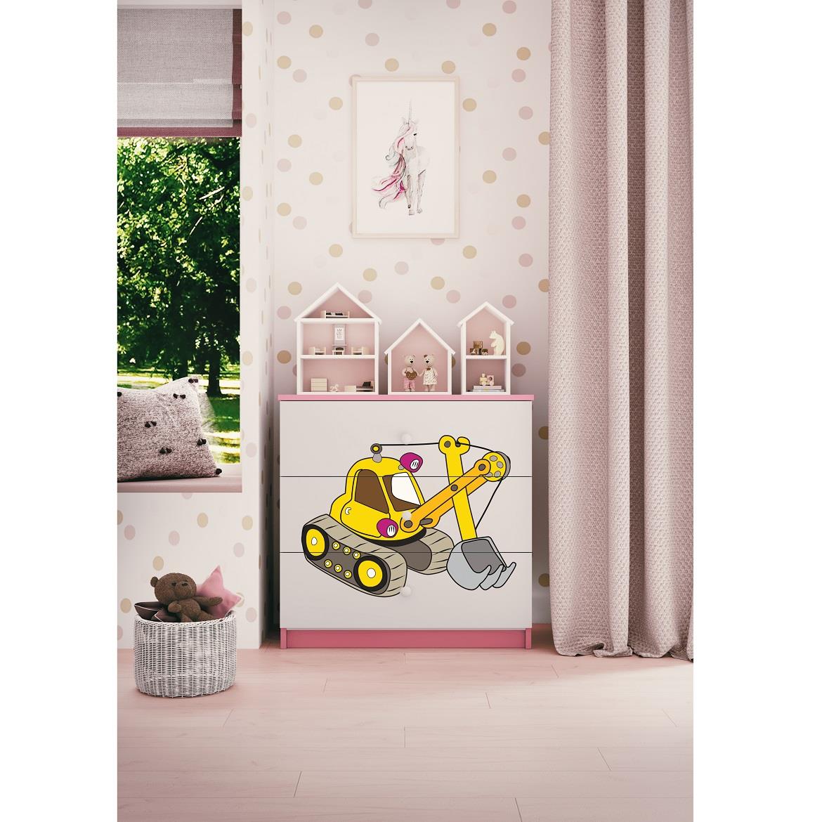 Babydreams komoda 3 fioke 81x41x80,5 cm bela/roze/print bager