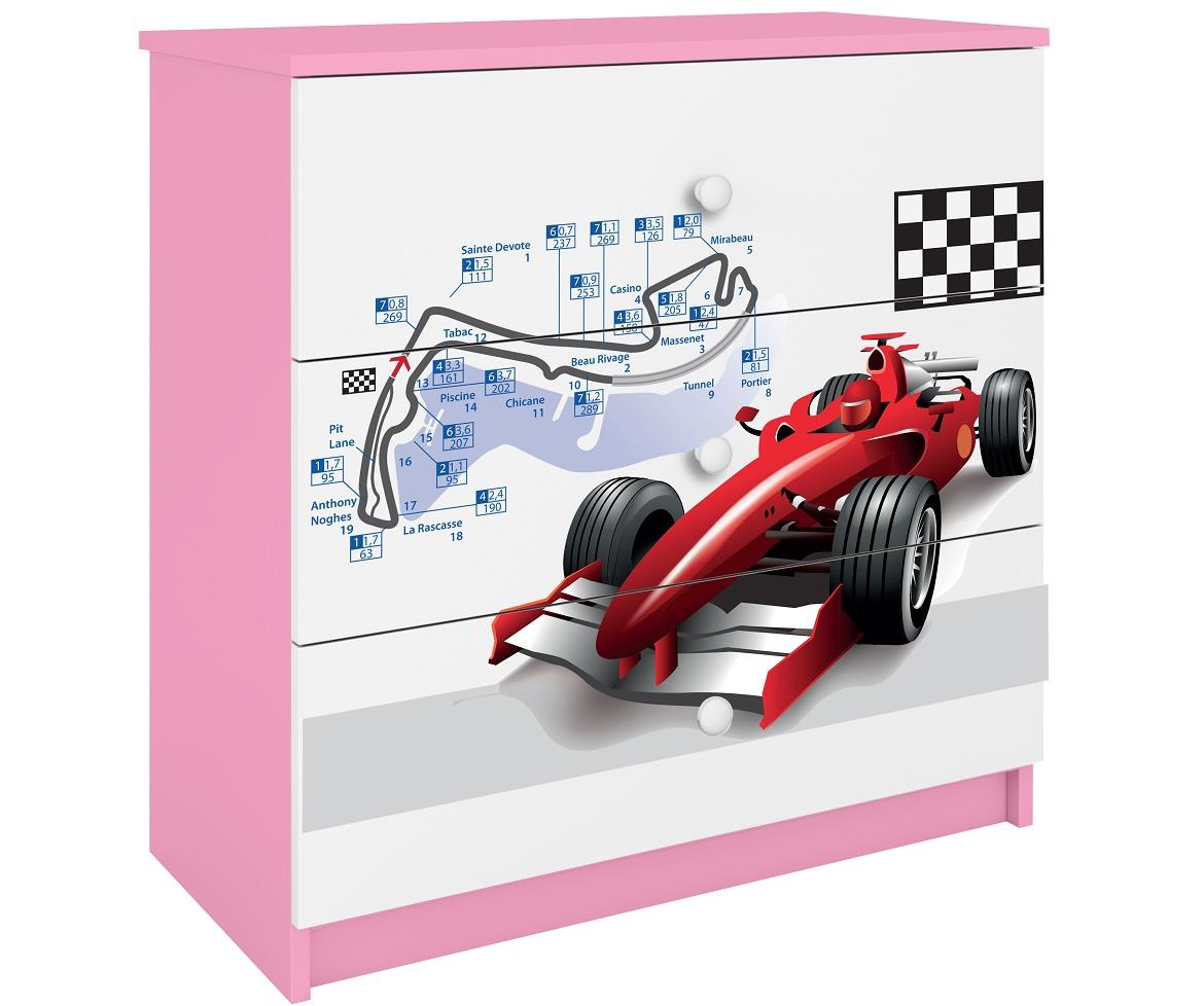 Babydreams komoda 3 fioke 81x41x80,5 cm bela/roze/print formula