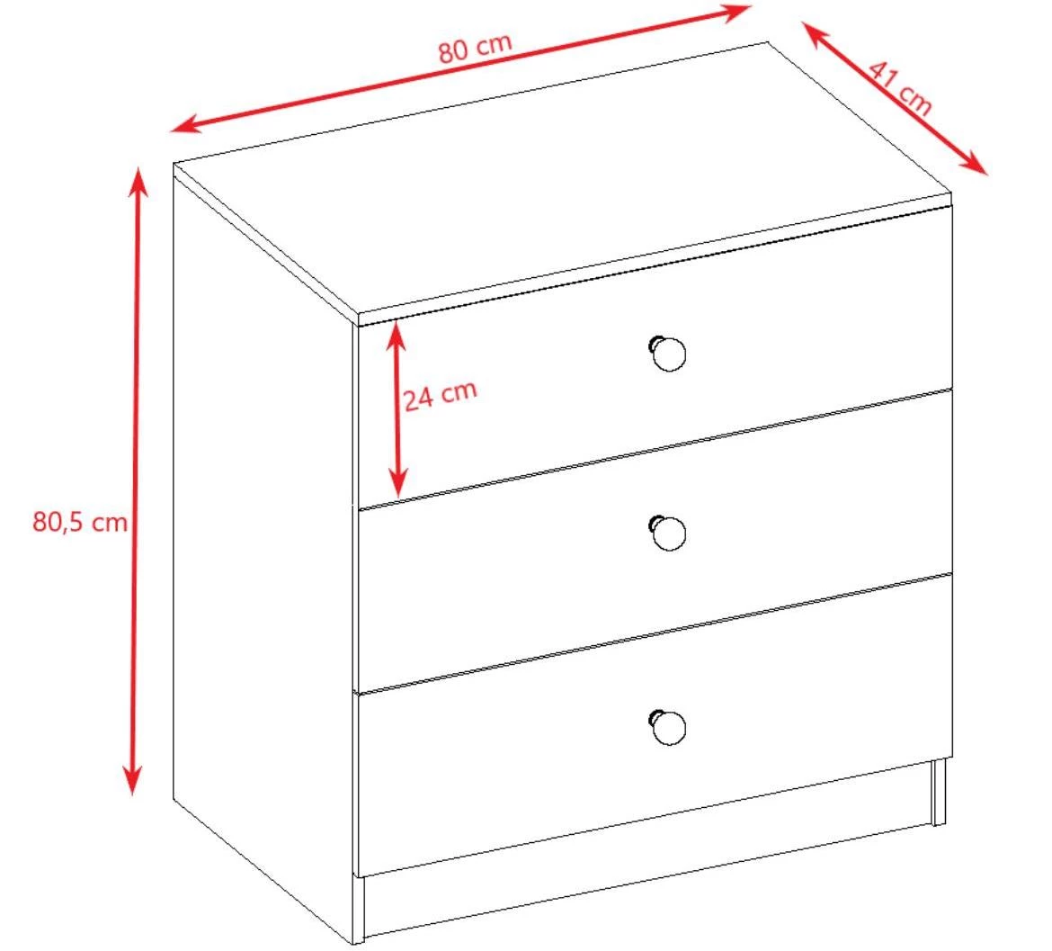 Babydreams komoda 3 fioke 81x41x80,5 cm bela/roze/print formula