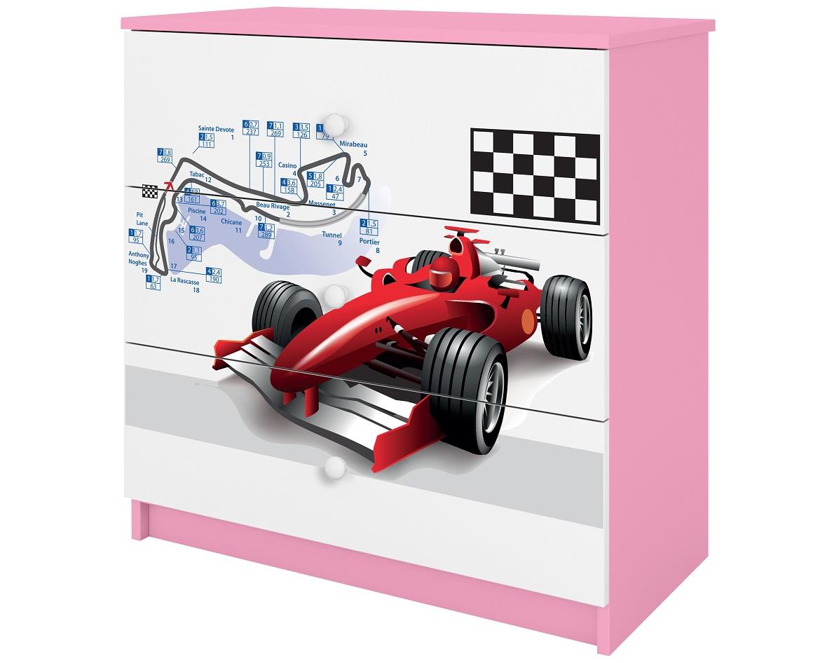 Babydreams komoda 3 fioke 81x41x80,5 cm bela/roze/print formula