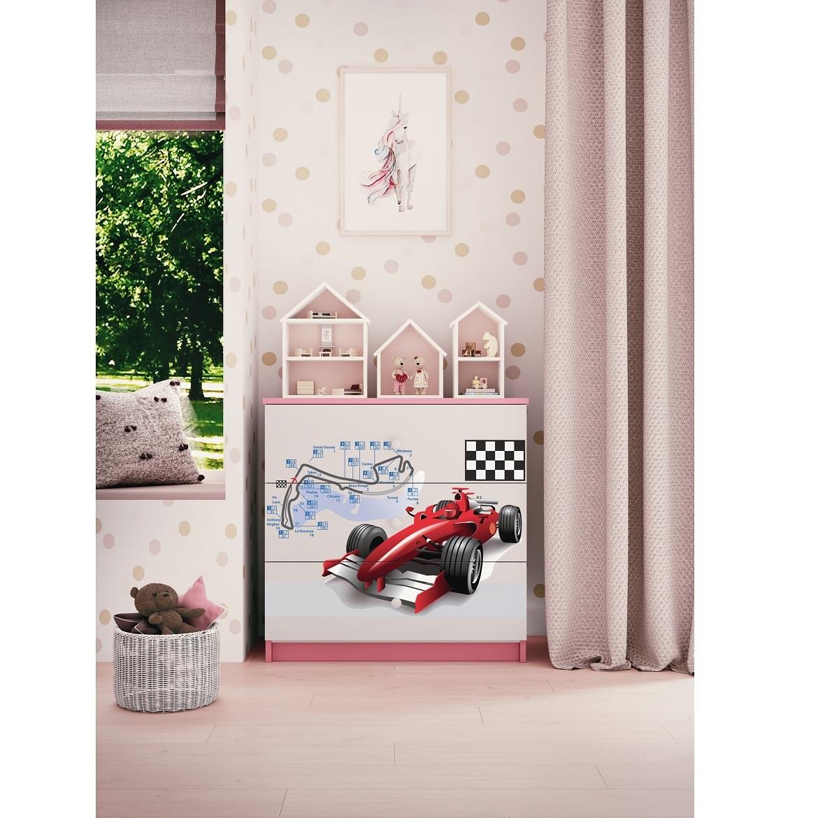 Babydreams komoda 3 fioke 81x41x80,5 cm bela/roze/print formula