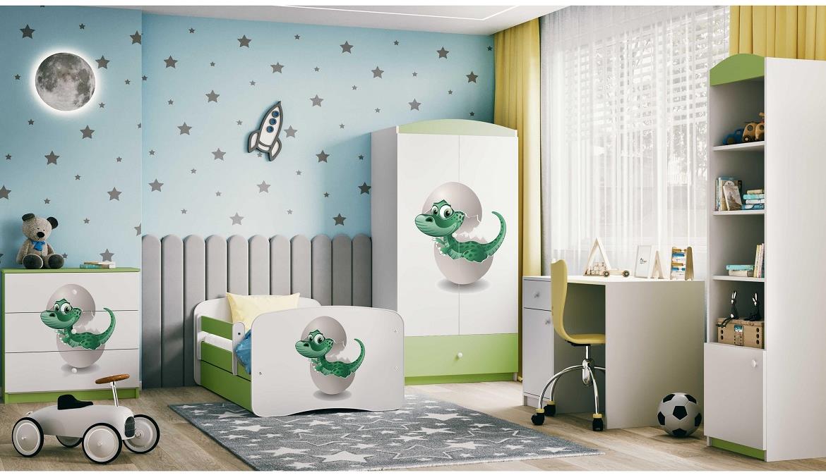 Babydreams komoda 3 fioke 81x41x80,5 cm bela/zelena/print dinosaurus