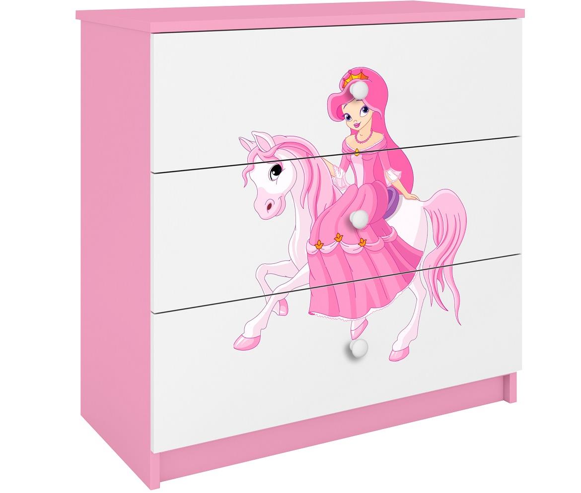 Babydreams komoda 3 fioke 81x41x80,5 cm bela/roze/print princeza