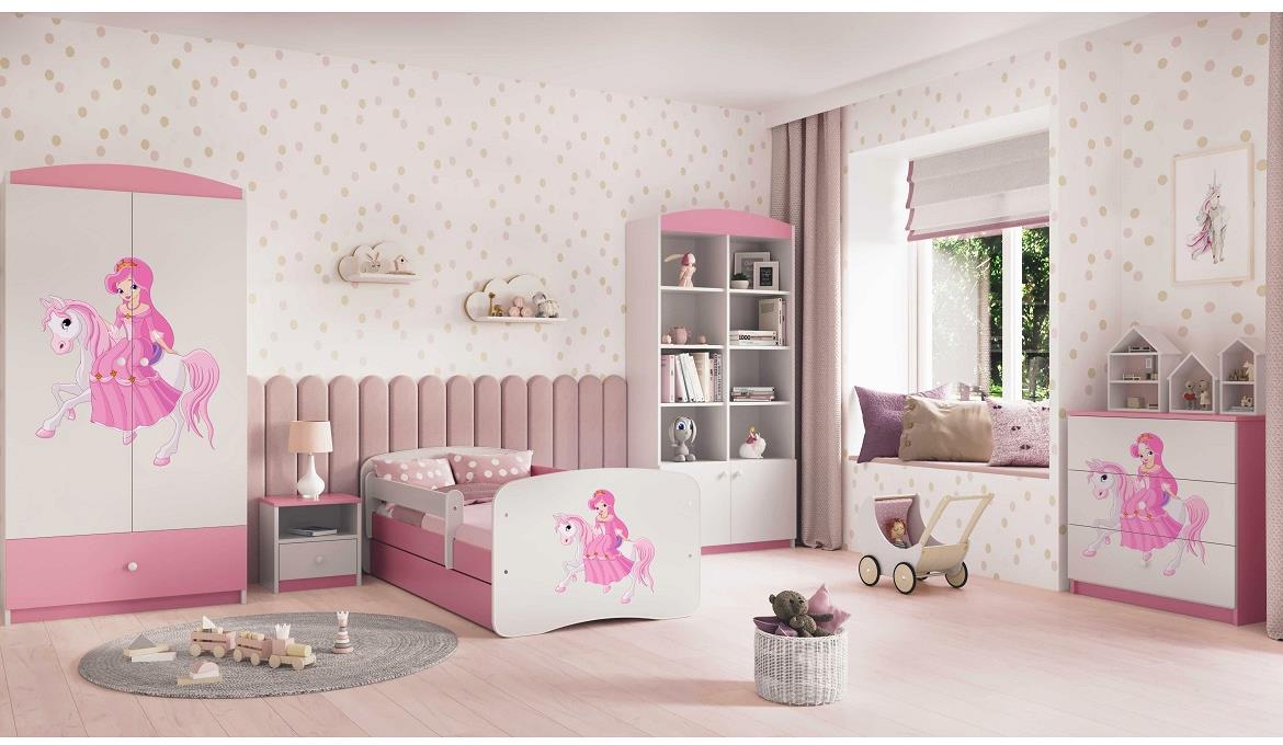 Babydreams komoda 3 fioke 81x41x80,5 cm bela/roze/print princeza