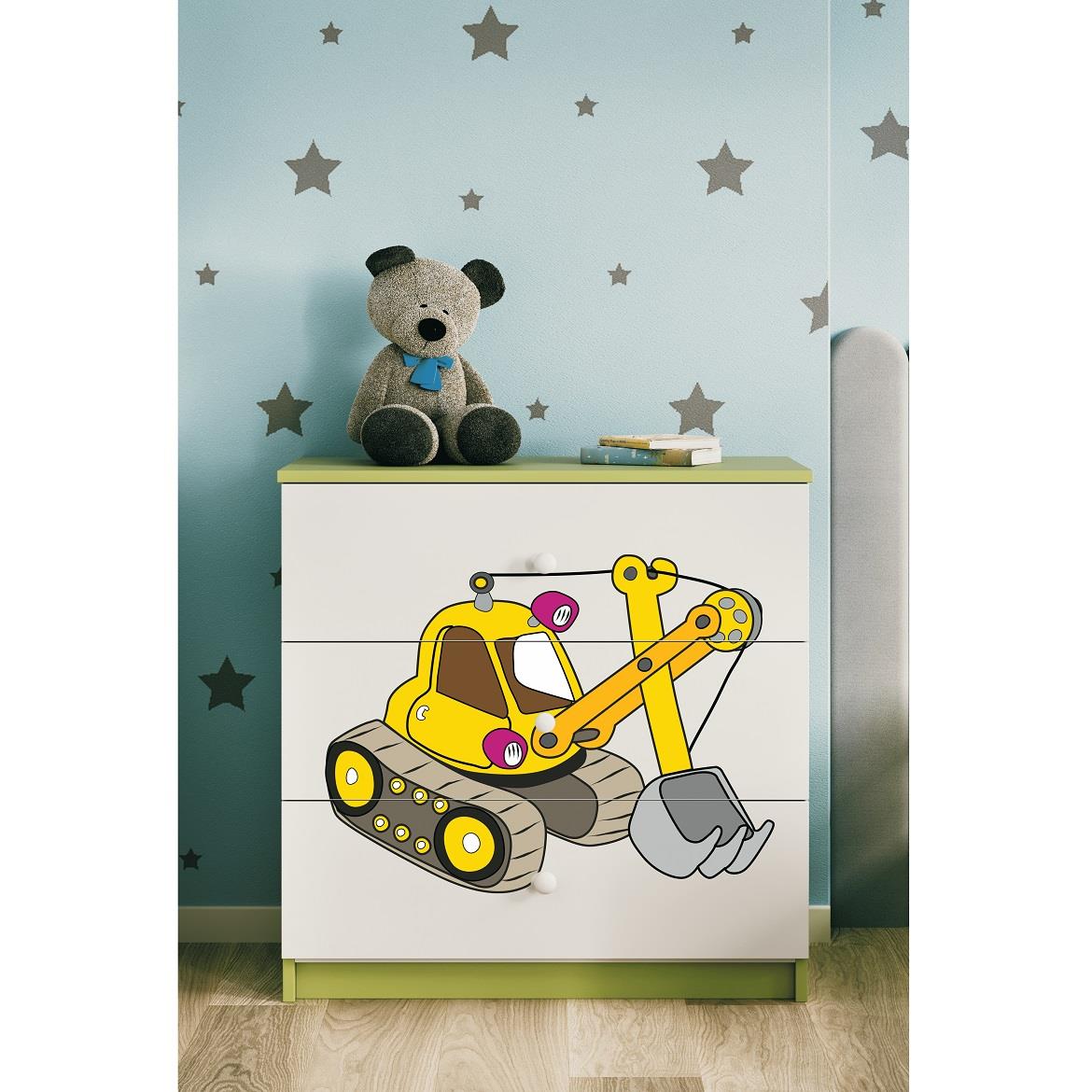 Babydreams komoda 3 fioke 81x41x80,5 cm bela/zelena/print bager