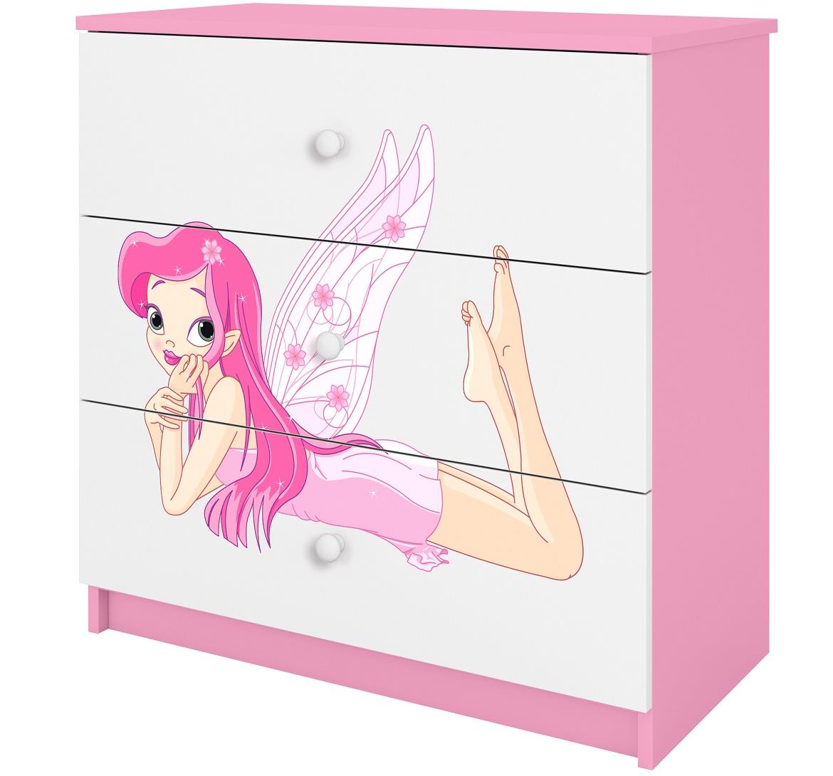 Babydreams komoda 3 fioke 81x41x80,5 cm bela/roze/print vile 2