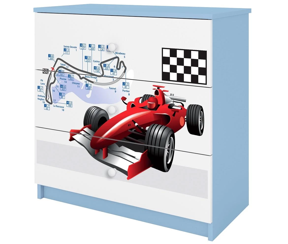 Babydreams komoda 3 fioke 81x41x80,5 cm bela/plava/print formula