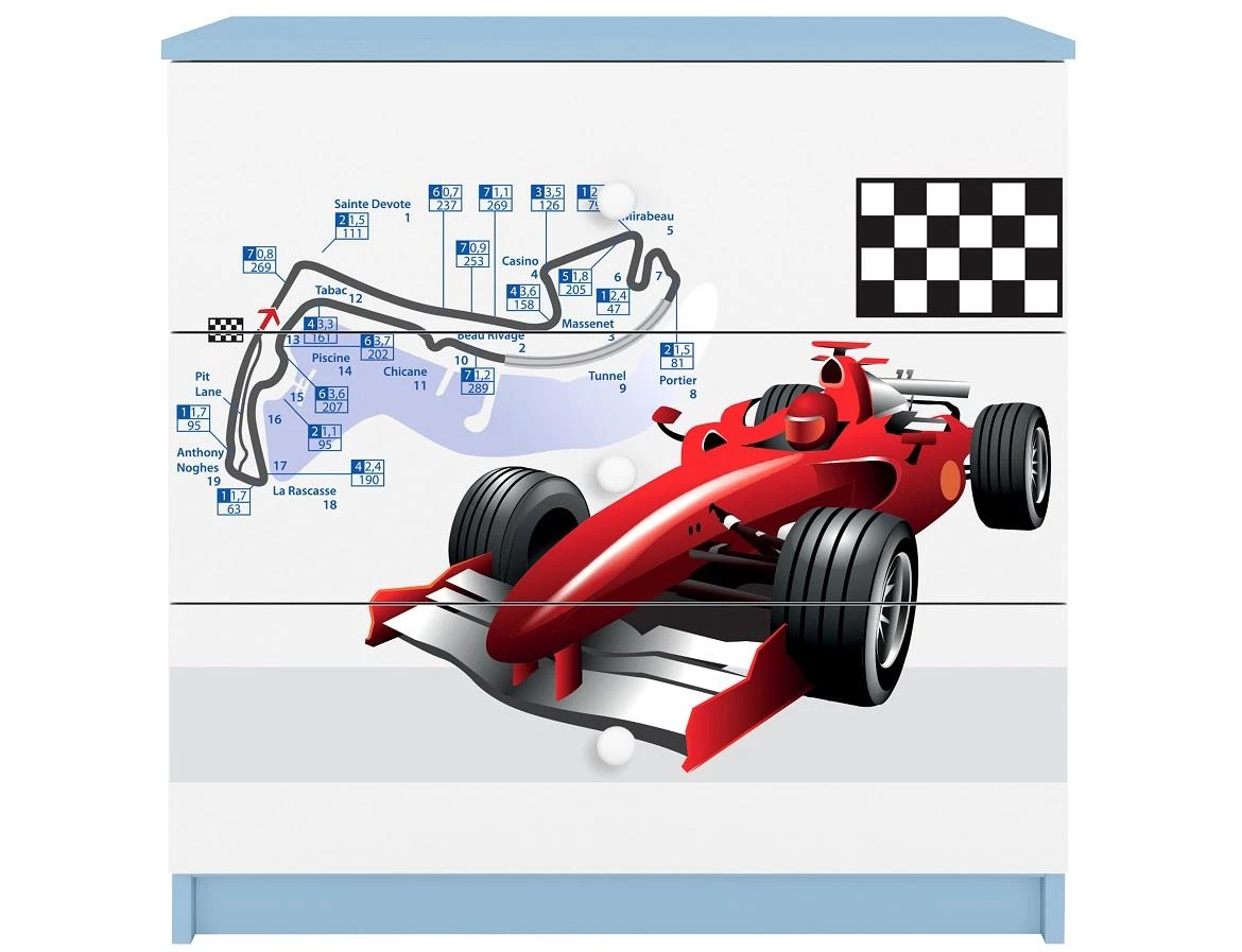 Babydreams komoda 3 fioke 81x41x80,5 cm bela/plava/print formula