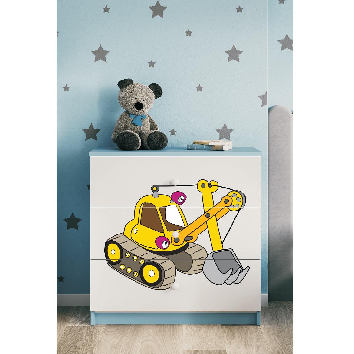 Babydreams komoda 3 fioke 81x41x80,5 cm bela/plava/print bager