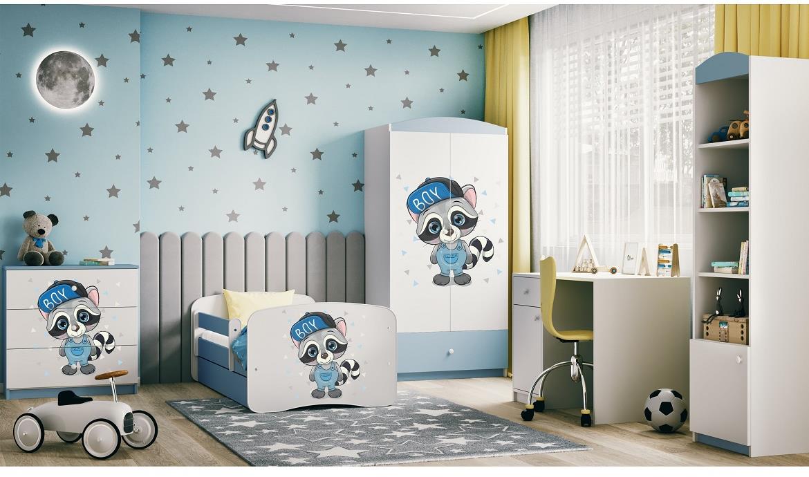 Babydreams komoda 3 fioke 81x41x80,5 cm bela/plava/print rakun